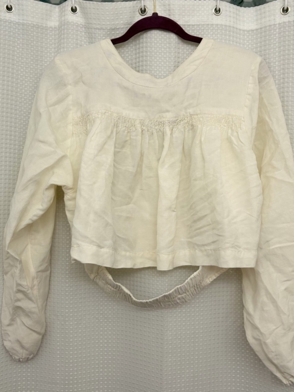 NWT Free People Fly Away Ivory Linen Blend Cropped Button Front Blouse M preppy - Picture 9 of 11